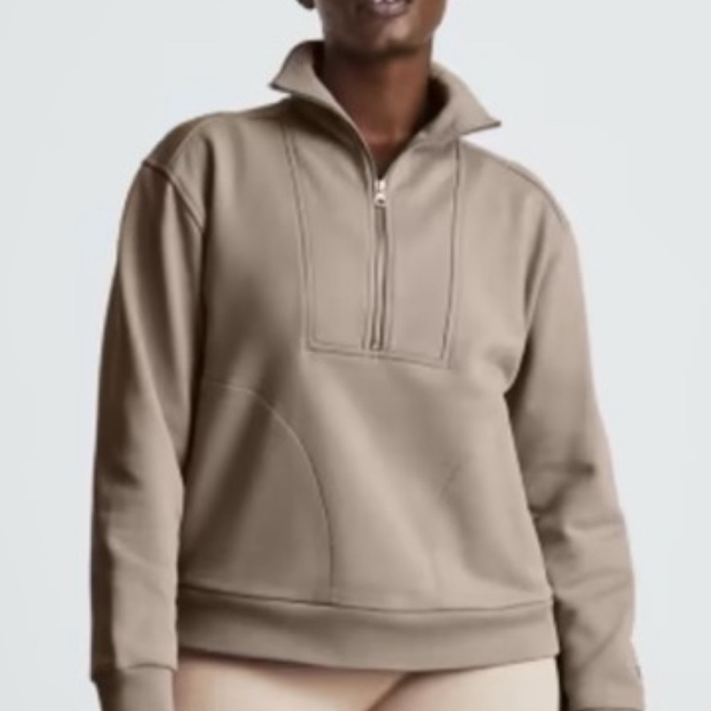 Everlane The Track Organic Cotton Tan Pullover Half Zip Tan XS